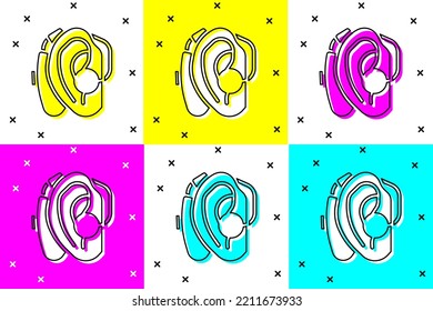 Set Hearing aid icon isolated on color background. Hearing and ear.  Vector