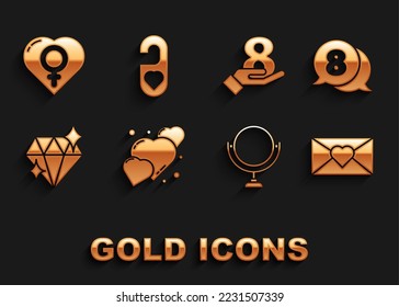 Set Heart, 8. März in Sprache Blase, Umschlag mit, Runde Schminkspiegel, Diamond, Hand, weibliches Geschlecht Herz und Bitte nicht stören Symbol. Vektorgrafik
