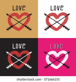 Set heart with arrows hand drawn vector illustration. Valentine's Day icons.  