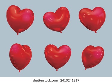 A set of heart balloons from different angles