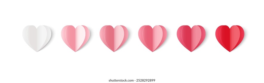 A set of heart balloons isolated on a white background. Pink, red, and white vector paper template. Symbol of love. For designing Mother's Day or Valentine's Day greeting cards. Vector illustration