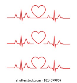 Set of Heart beat pulse line vector icon. Heartbeat Heart Shape Centered Line. Heart beat. Vector illustration for medical offers and websites.