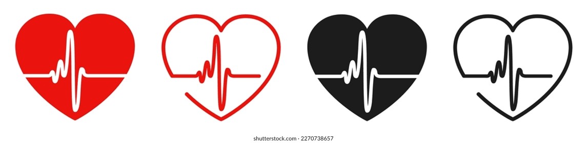 Set heart beat pulse, pulse one line, cardiogram sign, heartbeat - vector