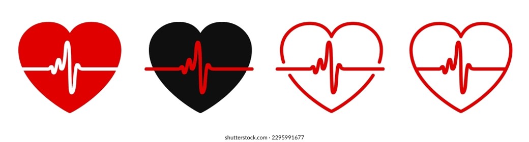 Set heart beat pulse, pulse one line, cardiogram sign, heartbeat - for stock
