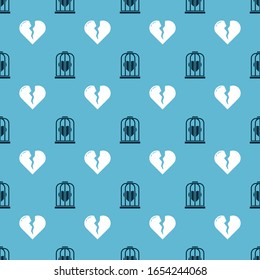 Set Heart in the bird cage and Broken heart or divorce on seamless pattern. Vector