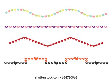 Set of Heart Border with Various Shape.Decorative Heart Lines for Text Divider.