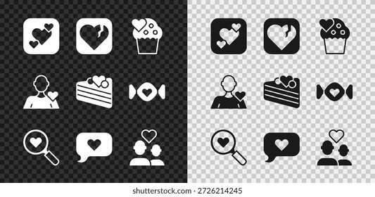 Set Heart, Broken heart or divorce, Wedding cake, Search and love, speech bubble, Lover couple, Romantic man and icon. Vector - Powered by Shutterstock - Get 15% off with code: PIKWIZARD15
