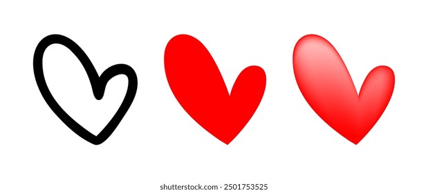 Set of Heart cartoon doodle, Vector, Illustration.