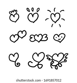 Set of Heart Cartoon Vector Hand drawn on White background