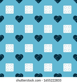 Set Heart with cat and Dog and pills on seamless pattern. Vector