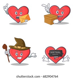 Set of heart character with envelope box witch virtual