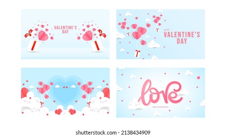 Set heart and cloud  background in Valentine's Day for content online , Heart with cloud in Valentine's Day with copy space on blue background , Flat Modern design , illustration Vector EPS 10