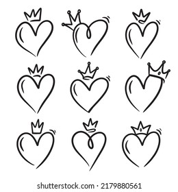 set of heart with crown vector illustration
