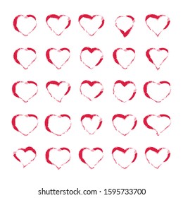 Set of heart, different type of pink heart symbols on white background.