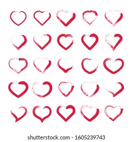 Set of heart, different type of pink heart symbols on white background.