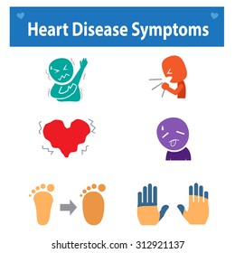 Set Of Heart Disease Symptoms Icon For Medical In Colorful Style