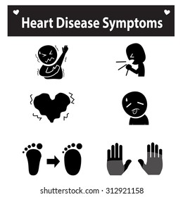 Set Of Heart Disease Symptoms Icon For Medical In Low Color Style