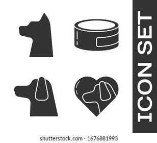 Set Heart with dog, Cat, Dog and Canned food icon. Vector