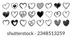 Set of heart doodle element vector. Hand drawn doodle style collection of different heart, love symbol. Illustration design for print, cartoon, card, decoration, sticker, icon, valentine day.