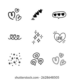 Set of heart doodle icons vector illustration