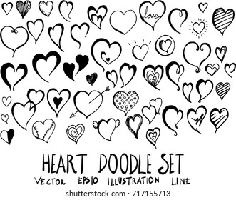 Set of Heart doodle illustration Hand drawn Sketch line vector
