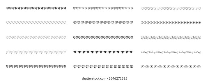 Set of heart doodle line elements vector illustration