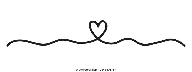 Set of Heart doodles, decorative hearts line art set, heart illustration border, love symbol collection, isolated on white background