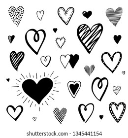 Set of heart doodles. Hand drawn vector.