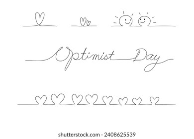 Ensemble d'éléments cardiaques pour le design en dessin de ligne et ligne continue de calligraphie optimiste de jour.