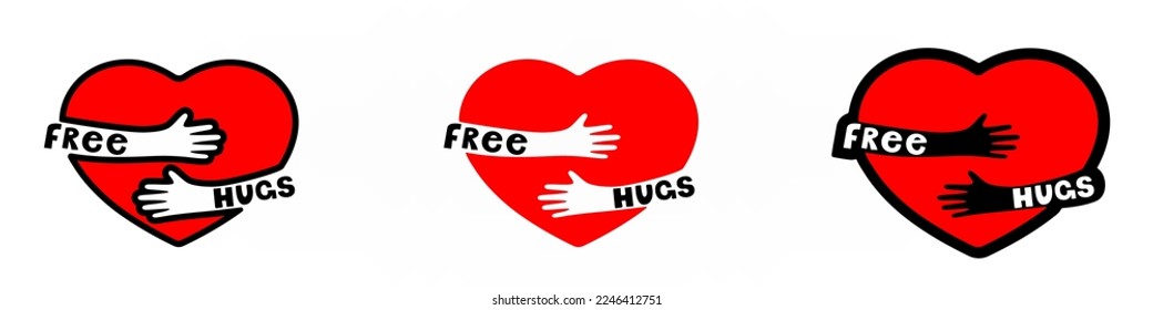 Set of heart with embrace, free hugs simple conceptual illustration