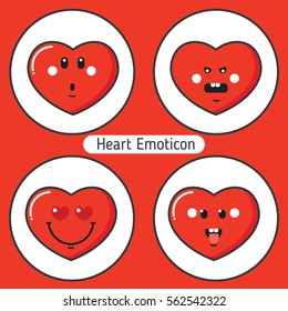 Set of heart emoticons. Collection with different expressions. Flat design. Avatars,cards,stickers,sites,calendars for Valentines Day. Vector illustration