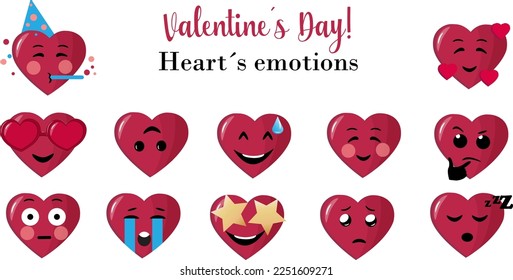 Set heart emotions  Nice cartoon design heart icons  collection for Valentines Day 