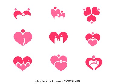 Set of heart and family, father mother and child , vector art