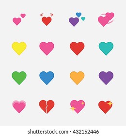 Set Of Heart Flat Icon Vector Isolated On White Background. Emoji Vector. Love Smile Icon Set. Emoticon Icon Web.