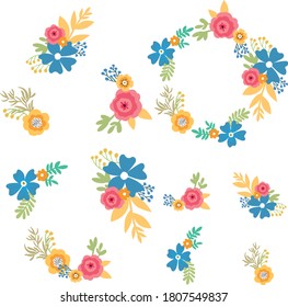 Set of Heart flowers frame, vector illustration
