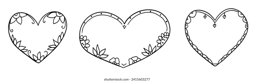 Set with heart frame in outline style
