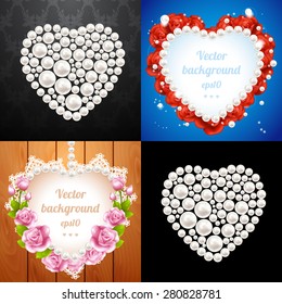 Set of heart frames made from pearls