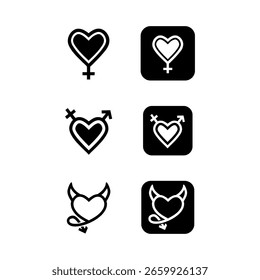 Conjunto de iconos de género de corazón y diablo
