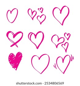 Set of Heart hand drawn doodle style. love symbol. vector