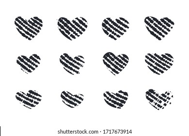 Set heart hand drawn icons isolated on white background. creative wallpaper and Valentine's day. Collection of hearts vector illustration