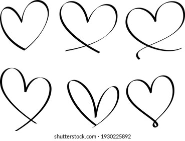 Set of heart hand drawn isolated illustration