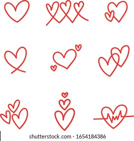 Set of Heart hand-drawn Doodles