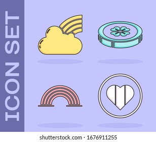 Set Heart and Happy Saint Patrick day, Rainbow with cloud, Rainbow and Gold coin with four leaf clover icon. Vector