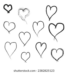 Set of heart hearts hand drawn with brush vector