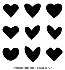 Set of Heart icon. black Love symbol with trendy flat style icon for web site design, logo, app, UI isolated on white background. Vector Illustration