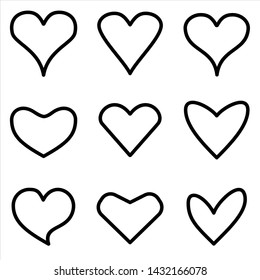 Set of Heart icon. black Love symbol with trendy flat style icon for web site design, logo, app, UI isolated on white background. Vector Illustration