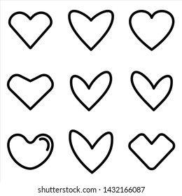 Set of Heart icon. black Love symbol with trendy flat style icon for web site design, logo, app, UI isolated on white background. Vector Illustration