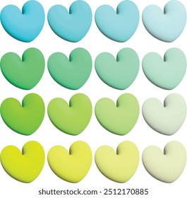set of heart icon. collection of various color vector icon. sky blue, green, 