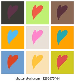 Set of Heart Icon flat . Love symbol. Valentine's Day sign, emblem isolated on background with shadow, Flat style for graphic and web design, logo.