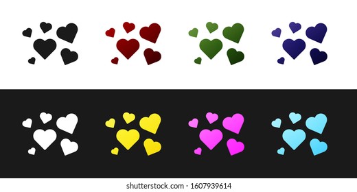 Set Heart icon isolated on black and white background. Romantic symbol linked, join, passion and wedding. Valentine day symbol.  Vector Illustration